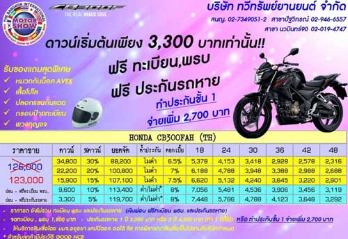 ตารางผ่อน CB 300